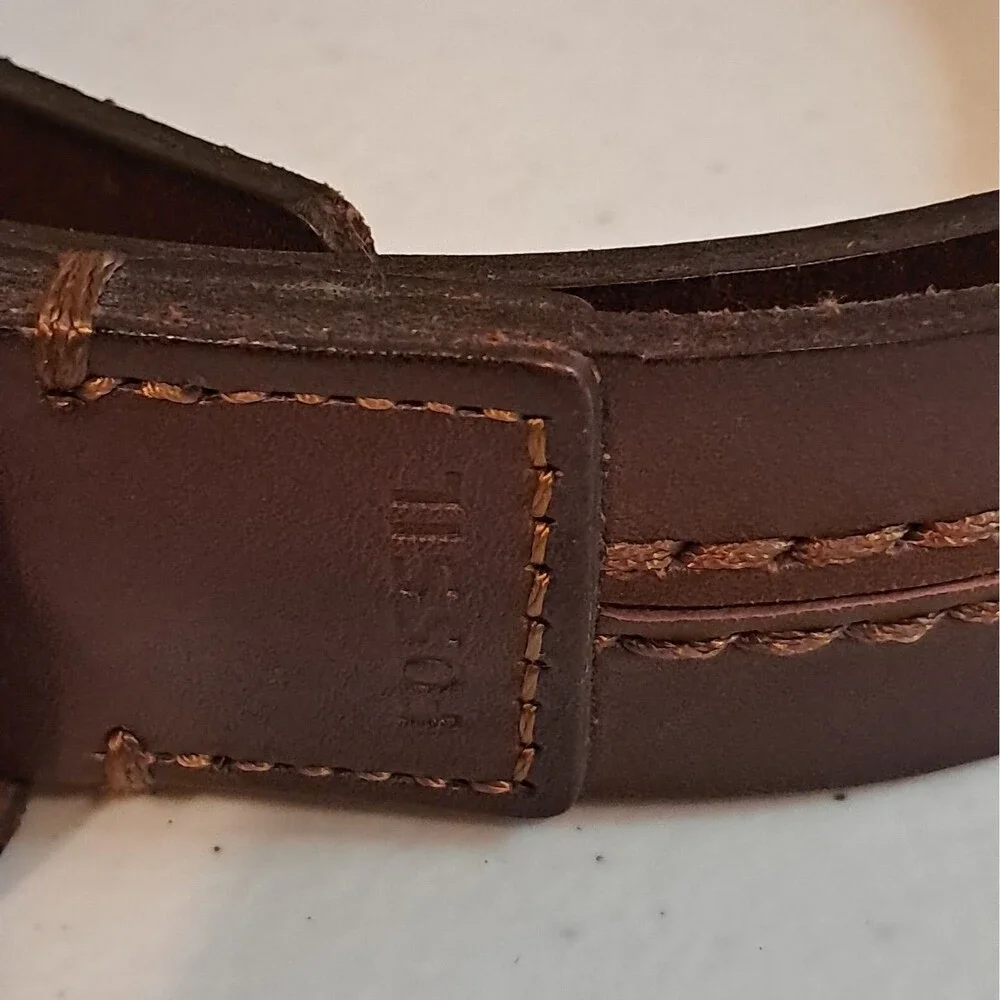 Leather Mens Fossil Theo Belt Double Stitch Design  36